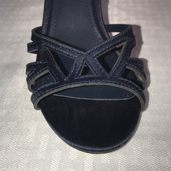 NAVY STRAPPY SATIN HEELS - Picture 2 of 5